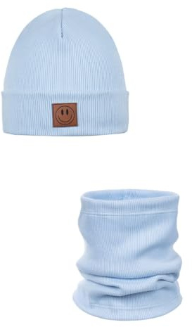 Ander Smile Mütze und Schal Set Kinder 97% Baumwolle, angenehm weich | Beanie Mütze Kinder, Schlauchschal, Loop Schal, Baumwollmütze für Jungen & Mädchen - Übergangsmütze Herbst Frühling