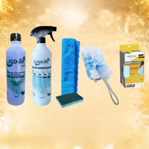 PACK LIMPIEZA ECO-JIN MULTISUPERFICIES FORMADO POR PLUMERO ATRAPAPOLVO CON 5 RECAMBIOS + DIFUSOR + BAYETA Y ESTROPAJO CON ESPONJA (GLOW PH NEUTRO)