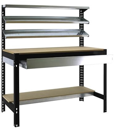 PRORGEAL Werkbank Buffalo mit Frontablage und Schubfach | HxBxT 84x150x61cm | Traglast 600kg | Anthrazit | Werktisch Arbeitstisch Werktisch