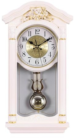 Orologio da parete a pendolo tradizionale con rintocchi, con pendolo a batteria, funzionamento silenzioso, orologio da camino con intaglio tridimensionale for soggiorno, cucina, ufficio, mensola, deco