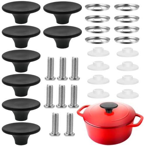 8 asas universales para tapa de sartén con anillo de silicona y tornillo, perilla antideslizante, repuesto de tornillo de acero inoxidable, agarre de mano para sartén, cacerola, tapa, mangos