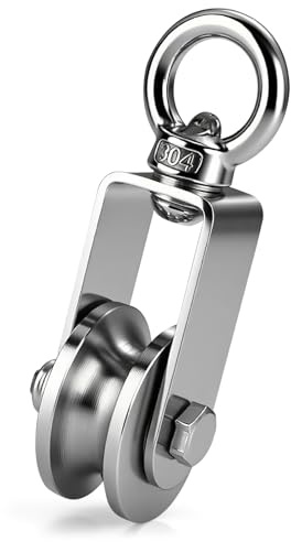Umlenkrolle Stahlseil, 360° Drehring SUS304 Edelstahl Heberingrolle, 40mm U-förmiges Laufrad Hängerad für 8mm Seile Stahlseil, Tragkraft 200kg, 34-Rad-Kleinlager Industriezubehör