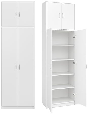 Hoher Büroschrank Aktenschrank Kleiderschrank mit 4 Türen und 7 Fächern Haushaltsschrank Mehrzweckschrank 235x74x35cm (Weiß)