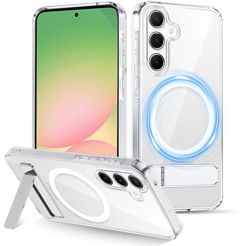 XTCASE für Samsung Galaxy A56 5G Hülle Magnetisch kompatibel mit Magsafe, Transparent Handy Hülle mit Metall Ständer Stoßfest Handyhülle Kratzfest Hardcase, Durchsichtig