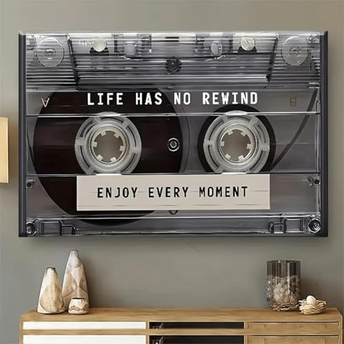 ZHAOLIN Vintage-Kassetten-Leinwandposter – Retro-Zitat „Life Has No Rewind“ – Wanddekoration – Musik-Kunstdruck, modernes Heimbüro-Dekor, 70 x 100 cm, Innenrahmen