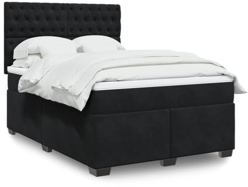 EMYRLXQW Betten & Zubehör, Betten & Bettrahmen - Boxspringbett mit Matratze schwarz 140x190 cm Samt