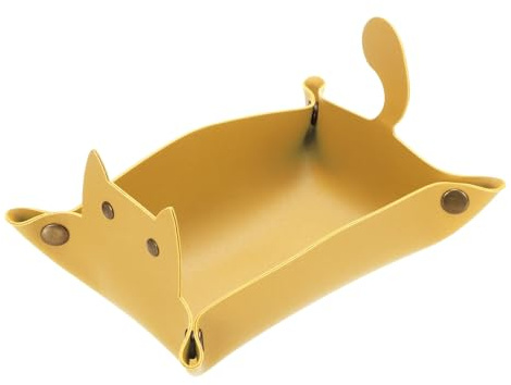 sourcing map Leather Valet Tray, Folding Jewelry Tray Organizer Travel Dish Plate Desk Organizer for Women and Men Storage Jewelry Keys Wallet Coin, Light Yellow
