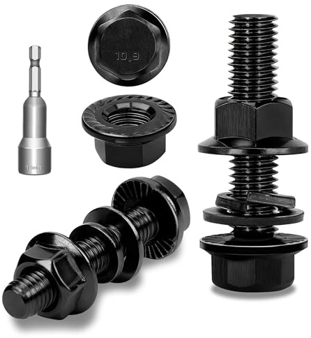 Ezitruz Lot de 12 vis à tête hexagonale M8 x 40 mm avec bride en acier au carbone noir DIN 6921 à six pans extérieurs, rondelles, rondelles et écrous/vis avec douille hexagonale