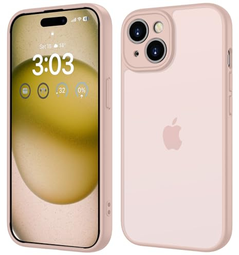 ORDA für iPhone 15 Hülle 6,1 Zoll, Vollständiger Kameraschutz Stoßfest Kratzfest Transluzente Rückseite Schutzhülle, Anti-Fingerabdruck Matt Handyhülle für iPhone 15, Rosa