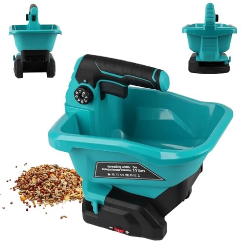CISSIYOG Spandiconcime Elettrico per Makita 18V, Portatile 3,3L | 8 larghezze di dispersione e 6 portate regolabili, ideale per fertilizzanti, semi d'erba e cura del giardino tutto l'anno