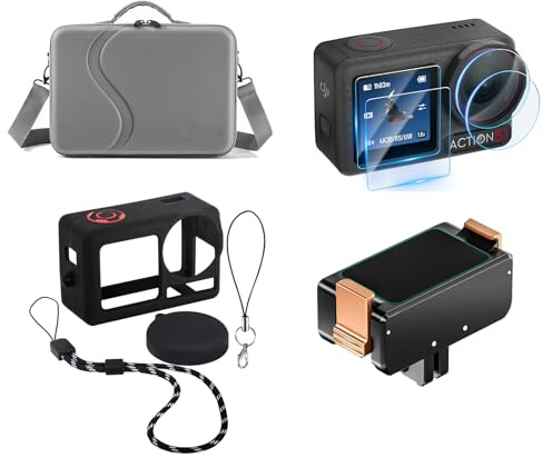 DJI 4-in-1 Zubehörset Osmo Action 5, Action-Kameras Zubehör Inklusive Displayschutzfolie、Tasche、Schutzhülle aus Silikon, Magnethalterung, Zubehör-Set für Action Cam, Multiszenario-Nutzung