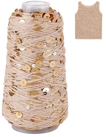 WADORN 150 m di Filo di Cotone con Paillettes Filo a Paillettes Marrone Scintillante Filo Brillante con Splendido Riflesso Metallico per Uncinetto, Maglia e Lavori Manuali