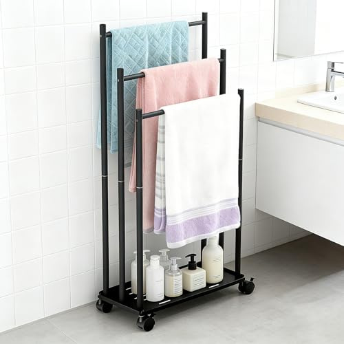 Portasciugamani autoportante a 3 livelli,Porta Asciugamani Bagno da Terra,Portasciugamani a Scaletta in metallo,supporto per asciugare gli asciugamani,Camera da Letto/Balcone,44x25x84cm