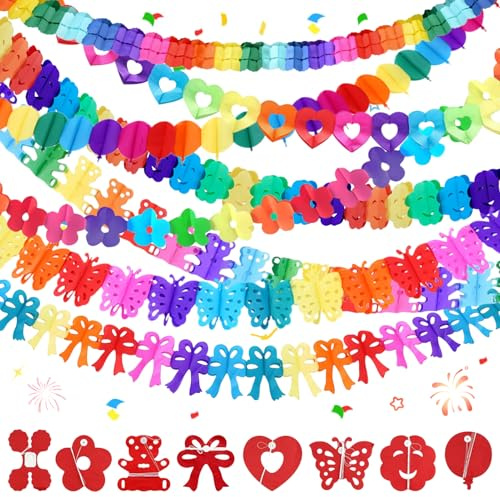 Bunt Girlande Papier, 8 STK Geburtstagsgirlande Karneval Deko, Hängenden Partygirlanden, Papiergirlande Set für Hochzeit Geburtstag Party Karneval Fasching Festfeier Dekoration (B)