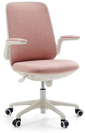 hjh OFFICE Ergonomischer Kinderdrehstuhl Swivelo – Veloursstoff, klappbare Armlehnen, Flexible Lordosenstütze Schmetterlingsform, Drehstuhl ab 10 Jahren, Rosa