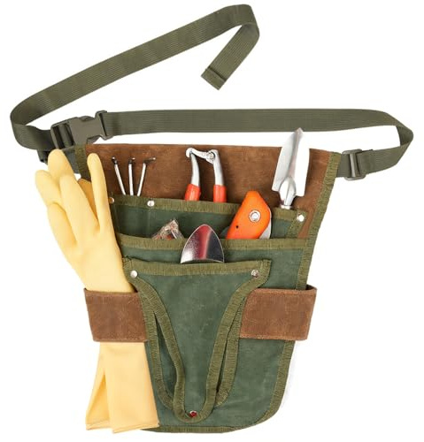 Nzkeuf Handy Garden Tool Belt, Gardening Tool Bag Durable Canvas, Multi-Pocket Waist Belt Organizer with Adjustable Buckle for Gardeners, Carpenters, Mechanics, Roofers, and DIY Enthusiasts