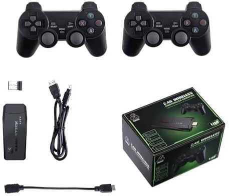 Console de Jeu rétro sans Fil, Nouvelle Version 2025, dongle HDMI 4K, 9 émulateurs intégrés, Plus de 20 000 Jeux préinstallés, livrée avec 2 manettes Noires. (128G+Two Wireless Controllers+40000Game)