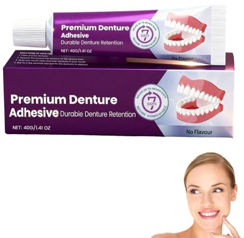 Colle Dentaire, Colle Dentier, Adhésif Pour Prothèses Dentaires, Reste Bien En Place Toute La Journée, Doux Et Sans Irritation, Convient Aux Prothèses Dentaires Complètes Et Partielles (40 G)