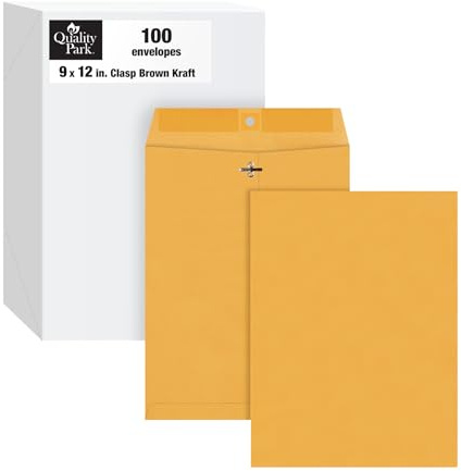 Quality Park 9 x 12 Clasp Envelopes with Deeply Gummed Flaps, Great for Filing, Storing or Mailing Documents, 28 lb Brown Kraft, 100 per Box (QUA37890)