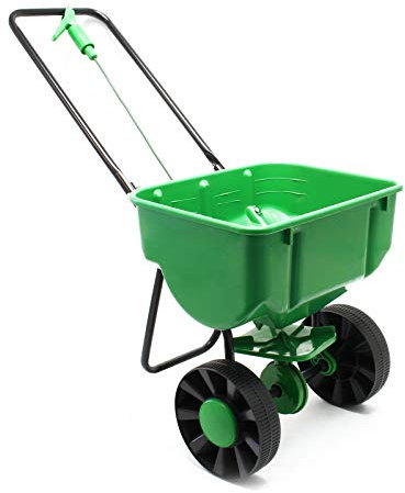 Wiltec Carrello spargitore 25 kg per Semi Fertilizzante Sale con Ruote in plastica Spandiconcime Spargisale