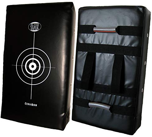 BAY® 75 cm Crossbow riesen Schlagpolster, Schlagkissen, Pratze, Kickboxen Thaiboxen Muay Thai, schwarz mit Zielscheibenaufdruck