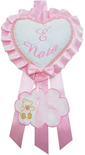 Fiocco Nascita Rosa Coccarda Cuore DA RICAMO