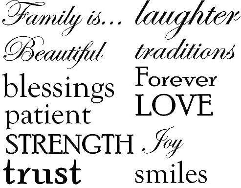 Set of 12 Family Quote Words Vinyl Wall Sticker Picture Frame Wall Family Room Art Decoration #1332 (Matte Black)
