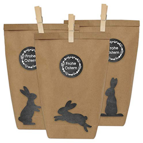 Papierdrachen 12 DIY Geschenktüten zu Ostern zum Basteln - Kreatives Osternest mit 12 Papiertüten und Osterhasen Aufklebern - Design 1