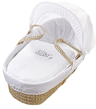 ELEGANT BABY Palm Moses Basket with Full Bedding Set, Adjustable Hood, Fibre Mattress & Padded Liner (Embroidered Sleepy Owl)