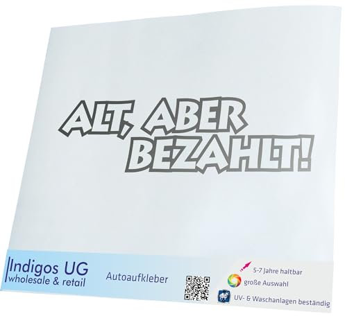 INDIGOS UG Auto Aufkleber Alt Aber bezahlt Oldschool Ratte Kiste - 190x50mm Silber - Selbstklebender Sticker für Auto, Fenster, Bus oder LKW - Tuning