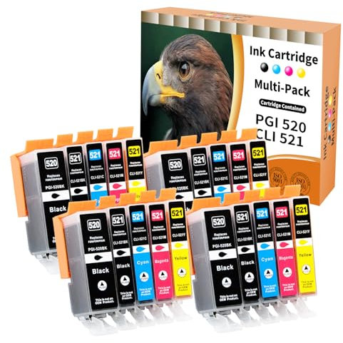 20x 520XL 521XL Druckerpatronen Kompatibel für Canon PGI-520 CLI-521 für Pixma iP3600 iP4600 iP4700 MP540 MP550 MP560 MP620 MP630 MP640 MP980 MP990 MX860 MX870