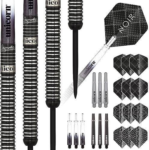Unicorn Steeltip Dartpfeile Set | Gary 'The Flying Scotsman' Anderson Noir | 90% Tungsten Barrels mit schwarzer Titanbeschichtung | 21g