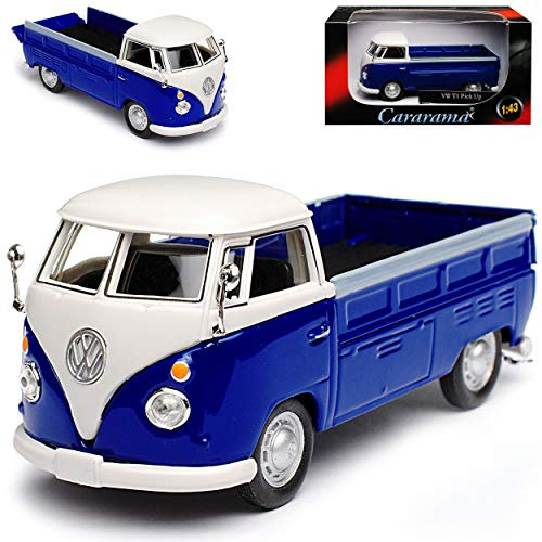 Cararama Volkwagen T1 Pritsche Pick-Up Blau Weiss Transporter Samba Bully Bus 1950-1967 1/43 Modell Auto