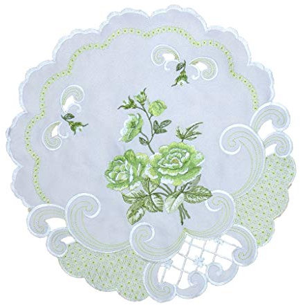 Westernranch Tischläufer Tischdecke Tischband Mitteldecke Rosen Blumen zart grün weiß gestickt (∅ 40 cm)