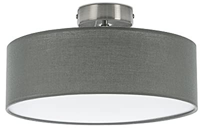 BRILONER - Deckenlampe mit Lampenschirm aus Stoff, E27 Fassung, max. 40 Watt, Deckenleuchte, Lampe, Wohnzimmerlampe, Schlafzimmerlampe, Küchenlampe, Deckenbeleuchtung, 30x16 cm, Grau
