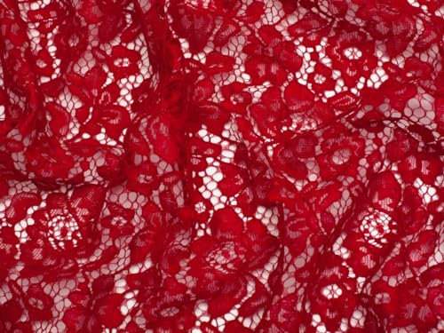 Minerva Spitzenstoff mit Kordel, rot, Meterware