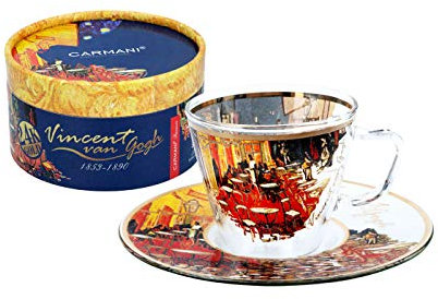 Carmani - Einzigartiger glasbemalter Kaffee-Espresso, Ristretto-Tasse mit Café-Terrasse bei Nacht von Vincent Van Gogh