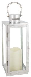LED Silver Stainless Steel Glass Lantern Flickers Like A Real Candle