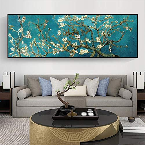 XIANGPEIFBH Famoso Mandorlo in Fiore Riproduzione Dipinto Poster E Stampe su Tela Wall Art Fiore Immagine Decor per Soggiorno 60x180cm (24 x71) Senza Cornice