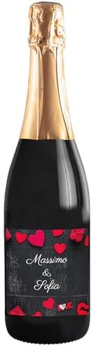 Idea regalo spumante Prosecco DOC, bottiglia personalizzata originale per San Valentino, bomboniere, anniversario di fidanzamento e di matrimonio (0,75L, Lavagna cuori)