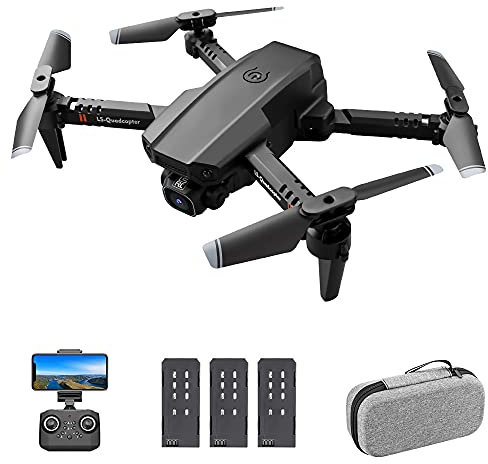 GoolRC LS-XT6 RC Drone con Cámara 4K Drone Cámara Dual Track Vuelo Sensor de Gravedad Gesto Foto Video Altitud Modo sin Cabeza RC Quadcopter para Adultos Niño (4K Cámara Doble, 3 Batería)
