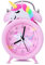 TCJJ Réveil Licorne pour Filles, Sans Tic-Tac et Silencieux, Rose De Chevet, Horloge Classique à Double Cloche avec Rétroéclairage, Parfait pour Les Cadeaux de Noël