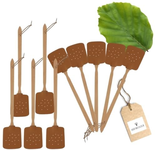 10x HOFMEISTER® Fliegenklatsche, Buchenholz & Leder, 47,5 cm, aus Europa, praktischer Mücken-Schläger gegen Insekten, Klatsche mit Lederband zum Aufhängen, Fliegenpatsche & Insektenvernichter