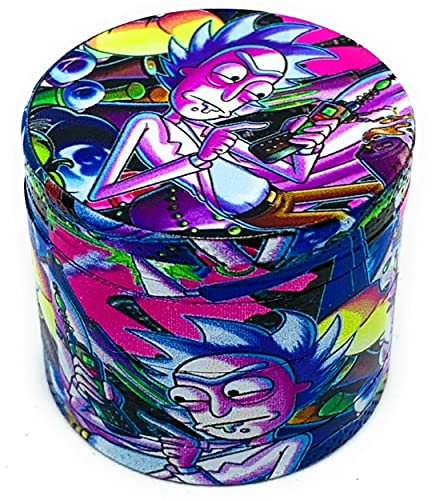 TPLF Grinder Rick und Morty 40 mm Gewürzmühle aus Zinklegierung, langlebig, robust, schwarz, mit kleinem Pollenspatel, magnetischem Deckel für einen perfekten Verschluss