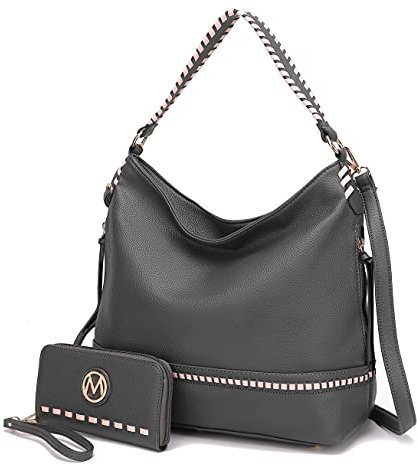 MKF Collection Hobo Geldbörsen für Frauen - Weiche PU Leder Handtasche Damen Hobo Schultertasche - Mode Top Griff Pocketbook, Blake Charcoal, Large