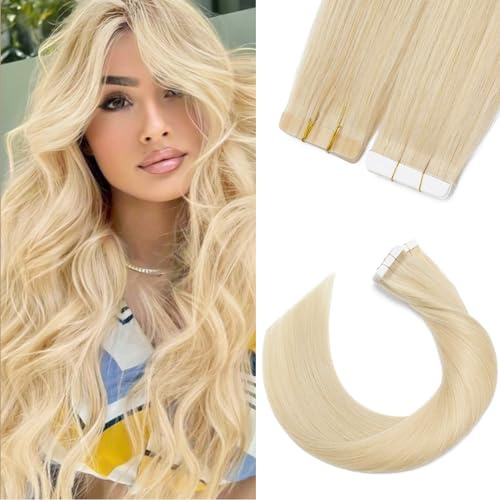 Silk-co Tape Extensions Echthaar 20g, leicht Version Tape in Extensions Echthaar 20pcs, Remy Invisible Haarverlängerung Haarextensions Kleber Skin Weft Bleichblond 30cm