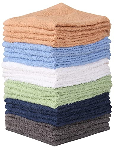 Towel and Linen Mart 100% Cotton - Wash Cloth Set - Pack of 24, Flannel Face Cloths, Highly Absorbent and Soft Feel Fingertip Towels (Multi)