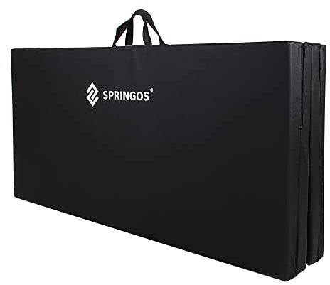 SPRINGOS Fitnessmatte Gymnastikmatte Turnmatte mit Tragegriffen 120 x 240 x 5 cm schwarze Vierfach Faltmatte kompakt wasserfest