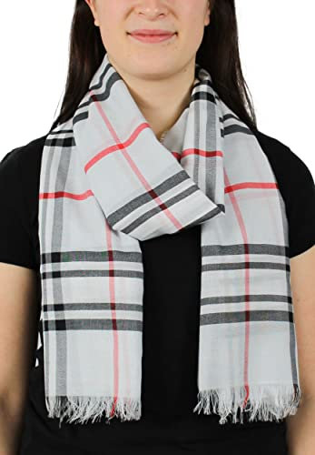 Giorgio Rimaldi Damen-Schal Kariert - 64 x 180 cm - Moderner Oversized Schal - Plaid-Stola mit Karo-Muster - Perfekt für jede Frühjahr und Sommer Morning Grey