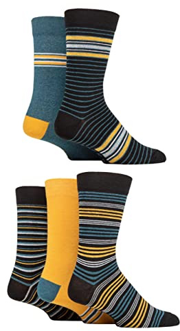 SockShop Mens Plain and Patterned Cotton Socks with Gentle Grip Tops Pack of 5